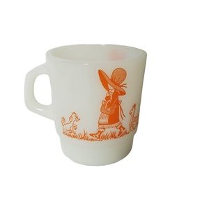 Termocrisa Vintage Milk Glass Coffee Cup Orange White